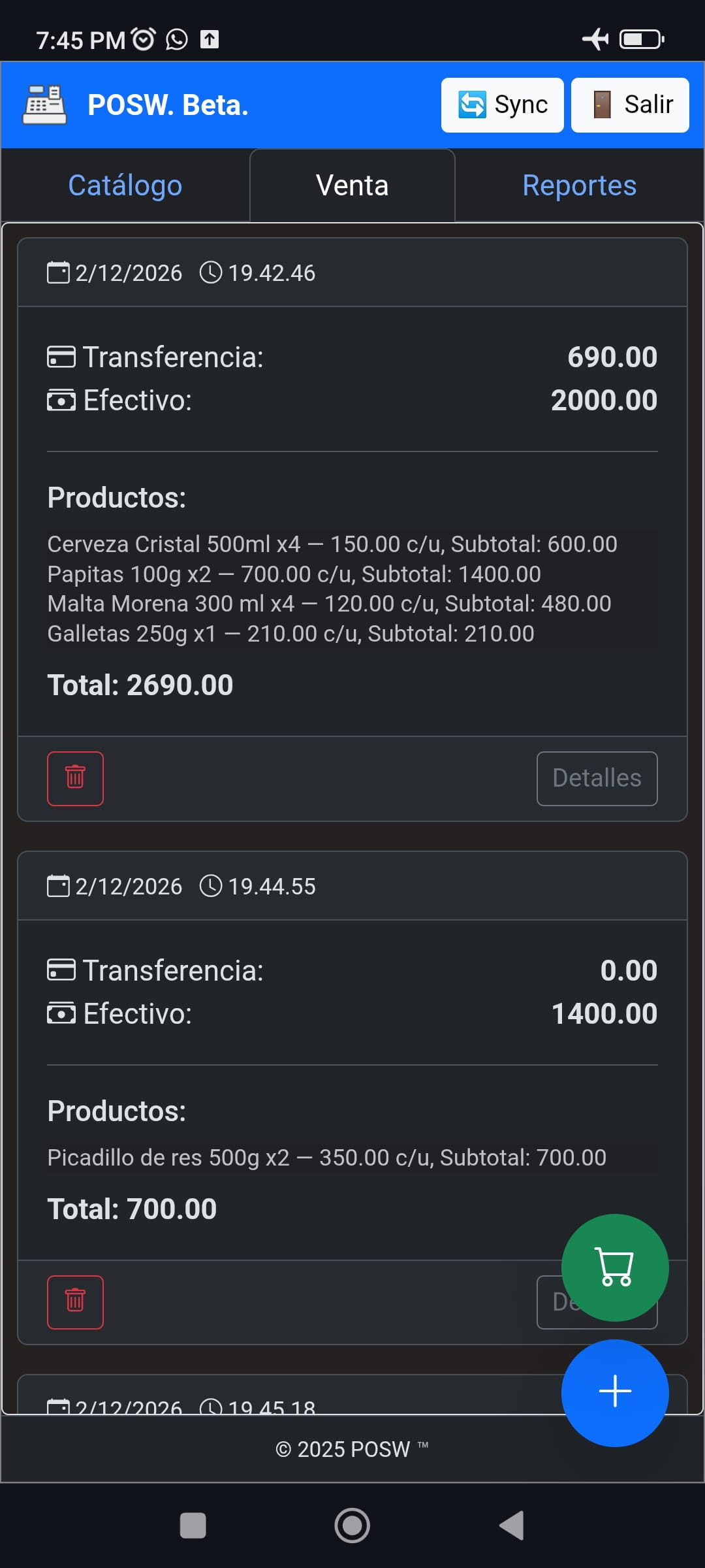 Historial de ventas POSW